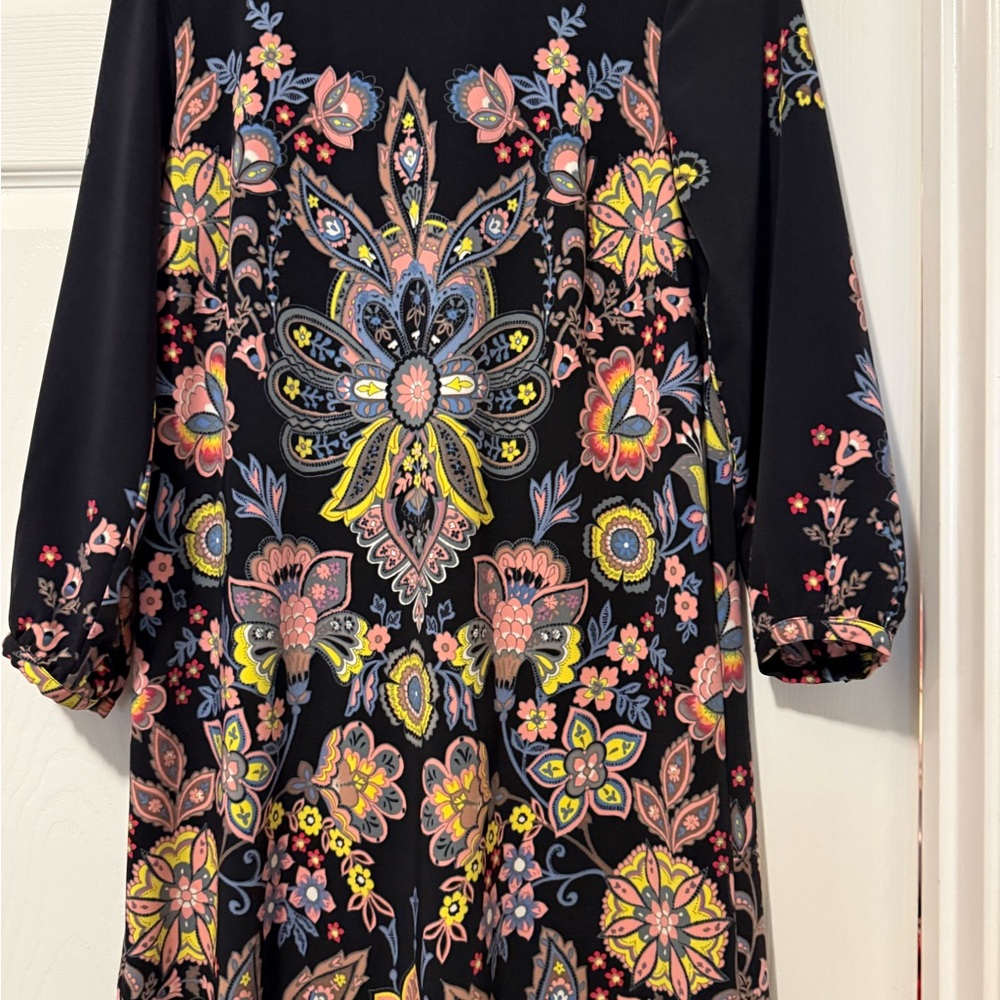 LOFT Navy Floral Dress with Multicolor Design